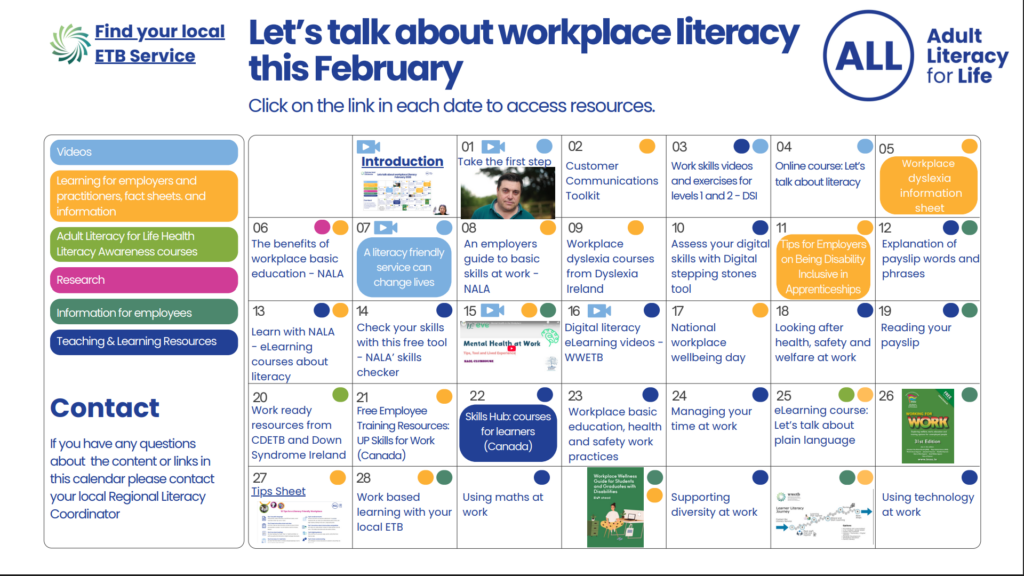Workplace Literacy Calendar February 2026